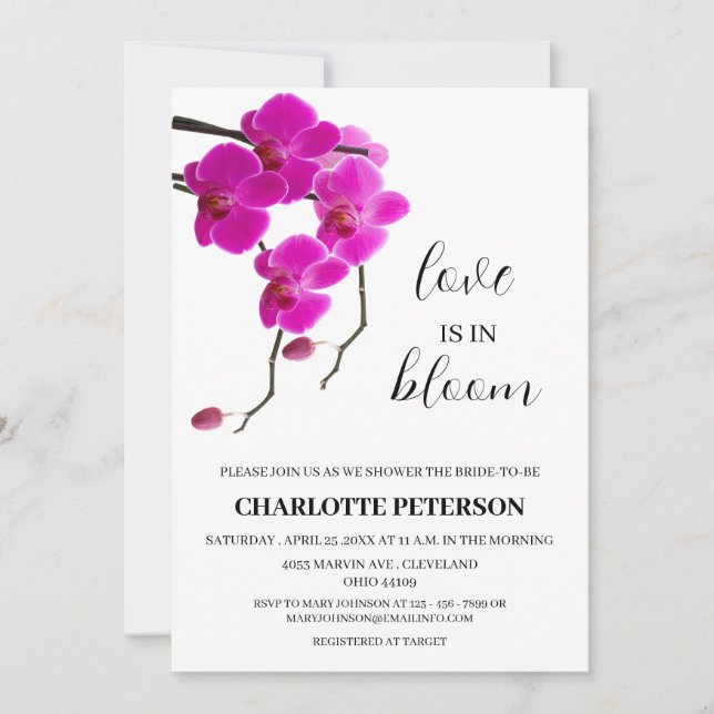 Convite Chuva de Amor de Orquídea Rosa no Chá de Noiva  (Frente)