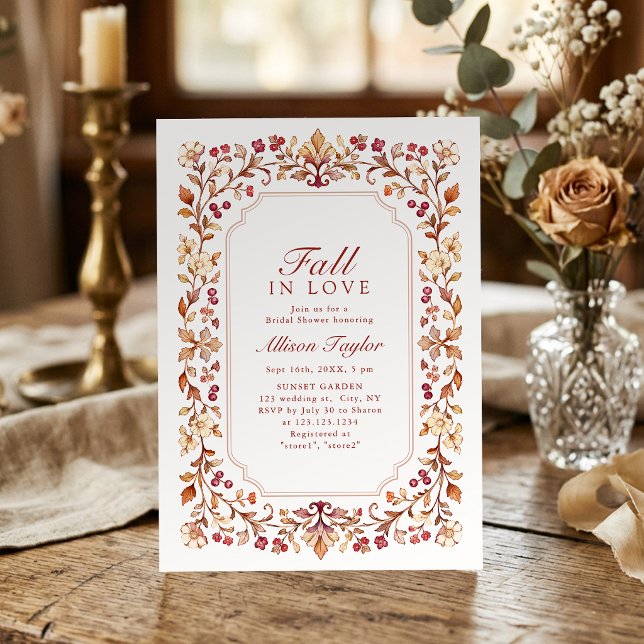 Convite Chuva de Amor de Outono Botânico Floral Chá de Noi (Rust Fall In Love Botanical Floral Bridal Shower Invitation)