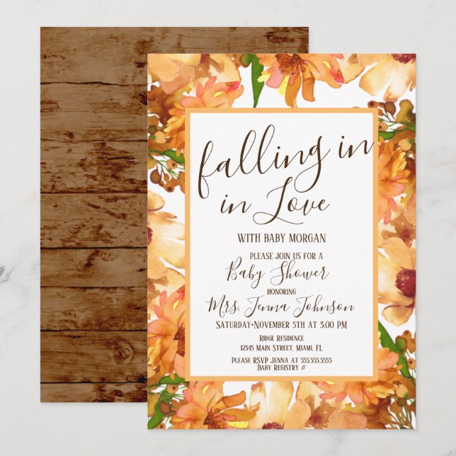 Convite Chuva de Amor de Outono Verde Baby Shower Rústico  (Frente/Verso)