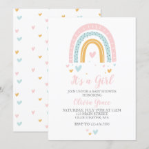 Chuva de Amor e Corações Chá de Bebê Pastel Convit