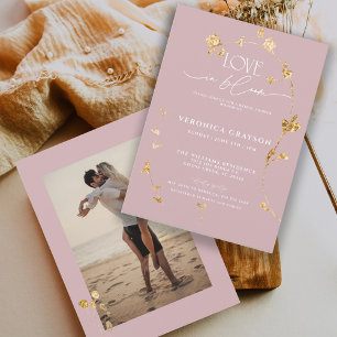 Convite Chuva de Amor Elegante em Floral Dourado Chá de No