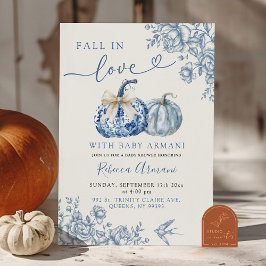 Convite Chuva de Amor em Dusty Blue Chinoiserie Abóbora