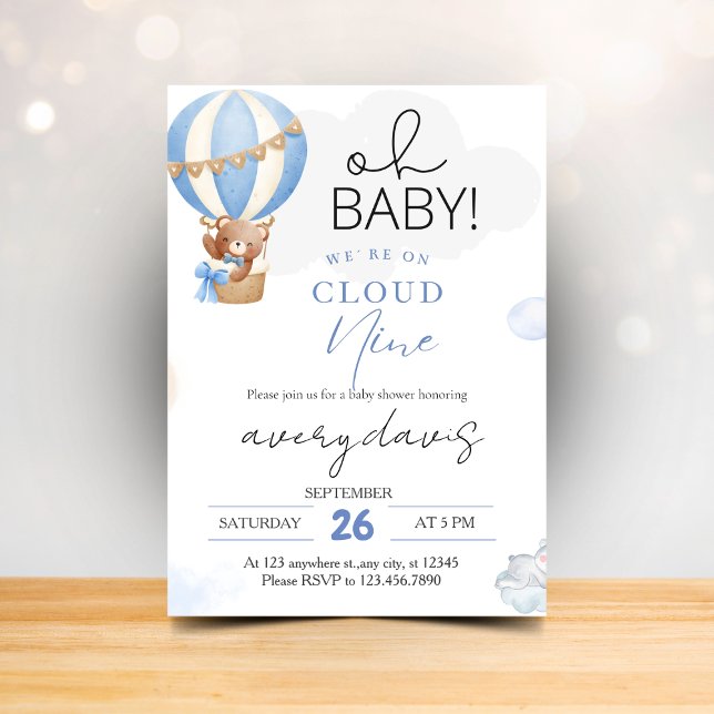 Convite Chuva de Amor Festa de Bebê Menino Azul Moderno  (Criador carregado)