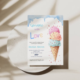 Convite Chuva de Amor Festa de Chá de Bebê com Sorvete