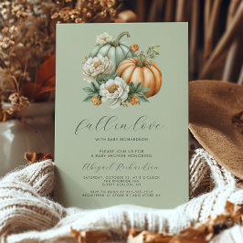 Convite Chuva de Amor Floral Abóbora Verde Sage Baby Showe