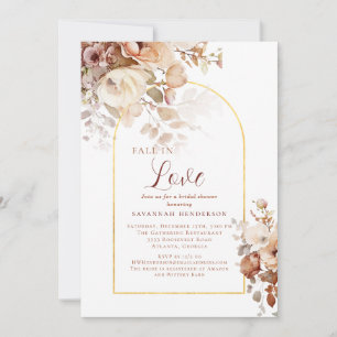 Convite Chuva de Amor Floral Rosa Dourado Sujo Chá de Noiv