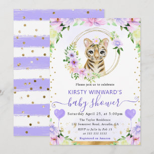 Convite Chuva de Amor Infantil Tigre da Selva Fofa em Aqua