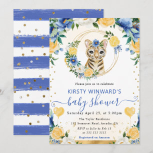 Convite Chuva de Amor Infantil Tigre da Selva Fofo em Aqua