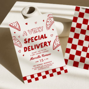 Convite Chuva de Amor Italiano Vermelho Pizza Chá de Bebê