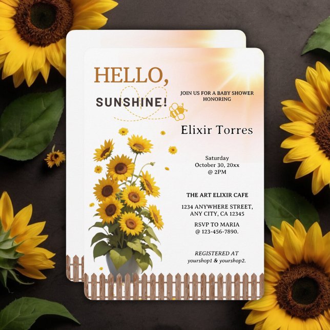 Convite Chuva de Amor Jardim de Girassóis Hello Sunshine B (Criador carregado)