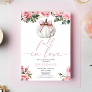 Convite Chuva de Amor Laço Rosa Floral de Abóbora Chá de N