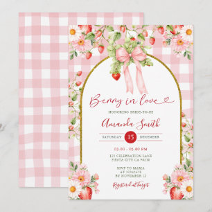 Convite Chuva de Amor Morango com Laço Rosa no Chá de Noiv