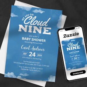 Convite Chuva de Amor Nós Estamos no Nono Céu Azul Baby Sh