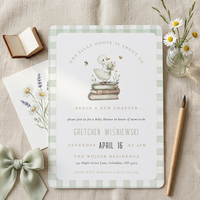 Convite Chuva de Amor Novo Capítulo Chás de Bebê de Primav (Silly Goose New Chapter Spring Baby Shower Invitation)