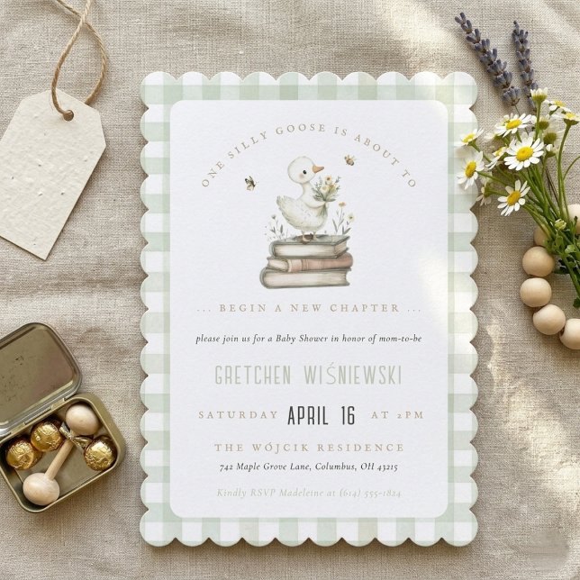 Convite Chuva de Amor Novo Capítulo Chuveirinho de Bebê Pr (Silly Goose New Chapter Spring Baby Shower Invitation)