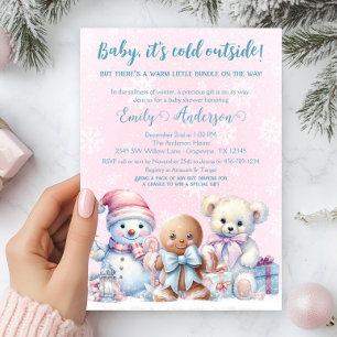 Convite Chuva de Amor para Bebê Menina de Inverno, Está Fr