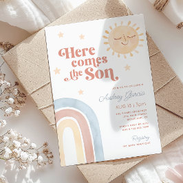 Convite Chuva de Amor para o Bebê Menino em Tons Neutros