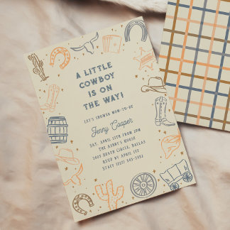 Convite Chuva de Amor para Pequeno Cowboy Shower de Bebê W
