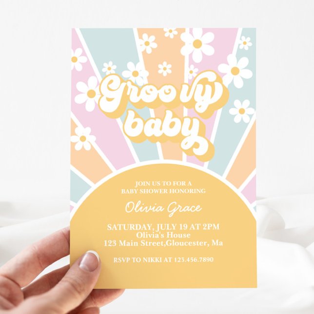 Convite Chuva de Amor Pastel Retro Sol Baby Shower (Criador carregado)