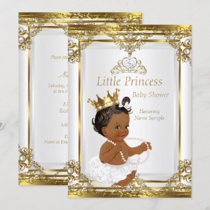 Convite Chuva de Amor Princesa Pérola Branca Dourada Étnic