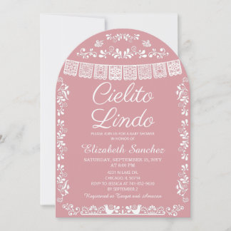 Convite Chuva de Amor Rosa Bege Cielito Lindo Baby Shower
