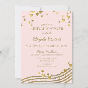 Convite Chuva de Amor Rosa e Dourado Chá de Noiva