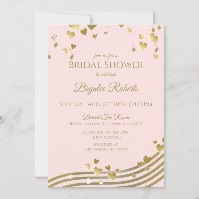 Convite Chuva de Amor Rosa e Dourado Chá de Noiva (Frente)