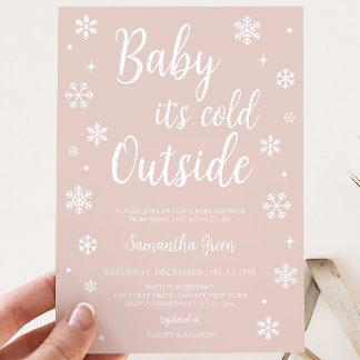Convite Chuva de Amor Rosa Minimalista Bebê Está Frio Lá F