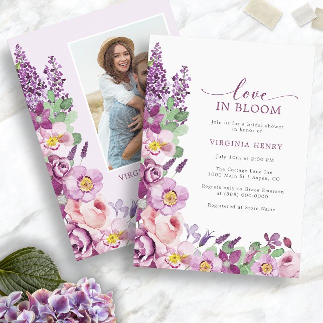 Convite Chuva de Amor Roxo Chá de Noiva (Purple Love In Bloom Bridal Shower Invitation
)