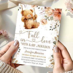 Convite Chuva de Amor Teddy Bear Outono Chá de Bebê