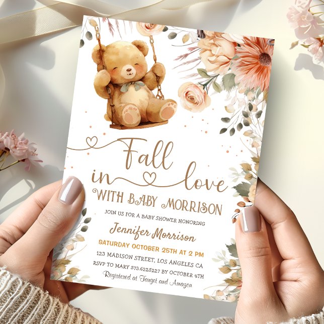 Convite Chuva de Amor Teddy Bear Outono Chá de Bebê  (Criador carregado)