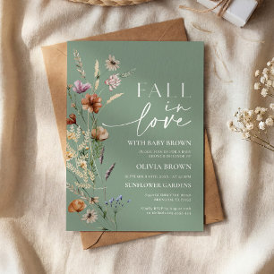 Convite Chuva de Amor Verde Musgo Flor Silvestre Baby Show