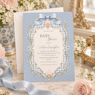 Convite Chuva de Amor Vintage Bebê Floral Rosa e Azul Xadr