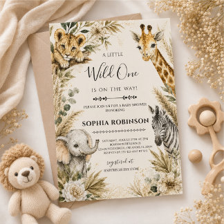 Convite Chuva de Animais Selvagens para Bebê