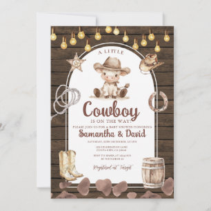 Convite Chuva de Arco de Madeira Cowboy está a Caminho Chá