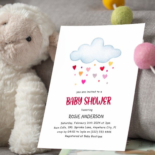 Convite Chuva de Arco-íris Nuvens & Corações Baby Shower (Criador carregado)