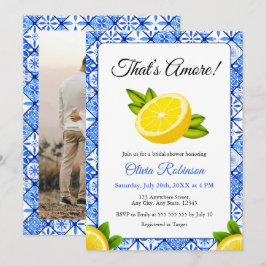 Convite Chuva de Arroz Azul Azulejo Italiano That's Amore