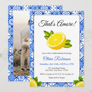 Convite Chuva de Arroz Azul Azulejo Italiano That's Amore