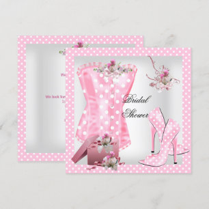 Convite Chuva de Arroz Branca Rosa Corset Bolinhas