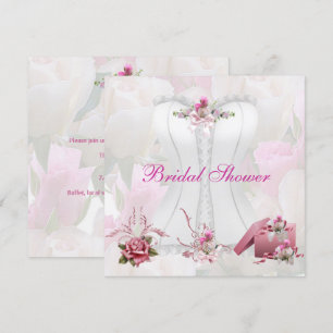 Convite Chuva de Arroz Branco Rosa Corset Floral