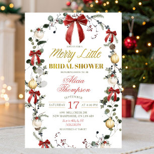 Convite Chuva de Arroz com Laço de Natal Tema Coquette