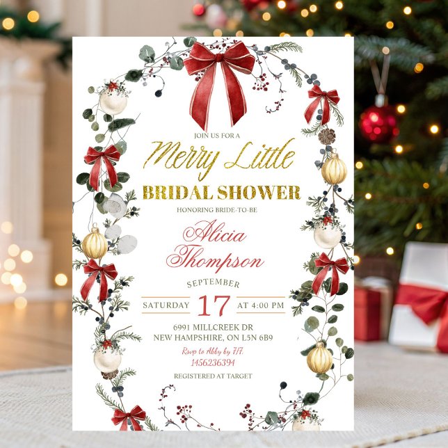 Convite Chuva de Arroz com Laço de Natal Tema Coquette (Criador carregado)