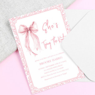 Convite Chuva de Arroz com Laço Rosa - Ela Está Se Casando