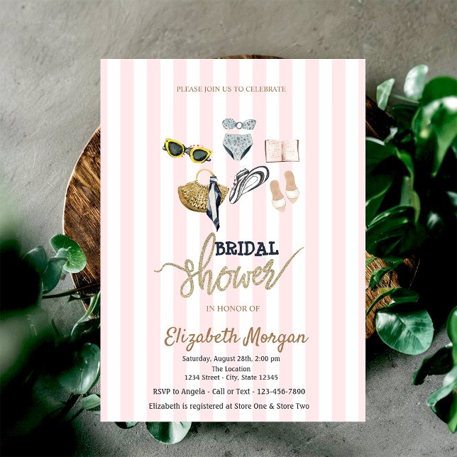 Convite Chuva de Arroz com Listras Rosa Tropical (Criador carregado)