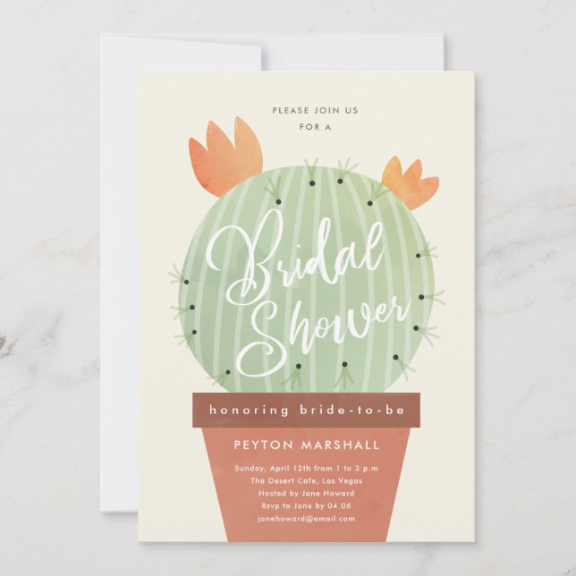 Convite Chuva de Arroz de Cactus Script (Frente)
