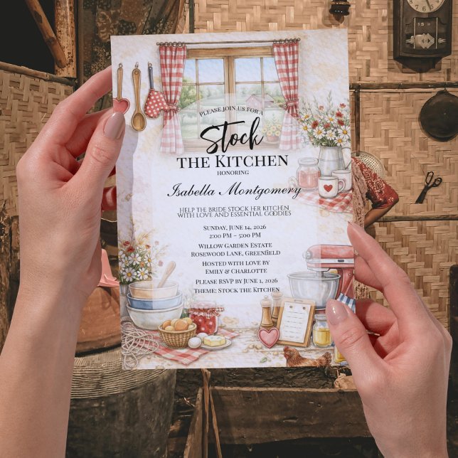 Convite Chuva de Arroz de Cozinha Temática Abasteça a Cozi (country Kitchen Themed Stock The Kitchen Bridal Shower Invitation)