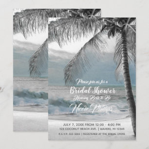 Convite Chuva de Arroz na Praia com Palmeira de Coco Branc