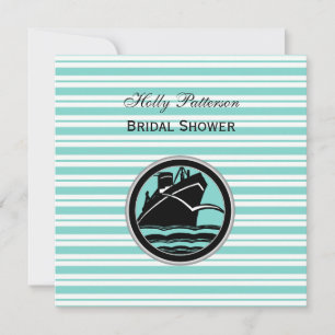 Convite Chuva de Arroz Nupcial Quadrada Faixa Azul Claro e