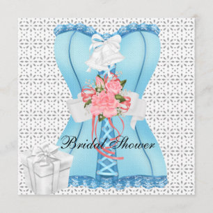 Convite Chuva de Arroz Rosa Azul Turquesa Branco Espartilh