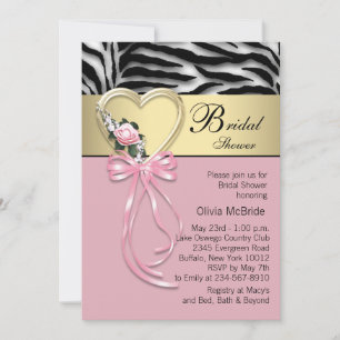 Convite Chuva de Arroz Zebra Dourada Rosa Zebra Casamento